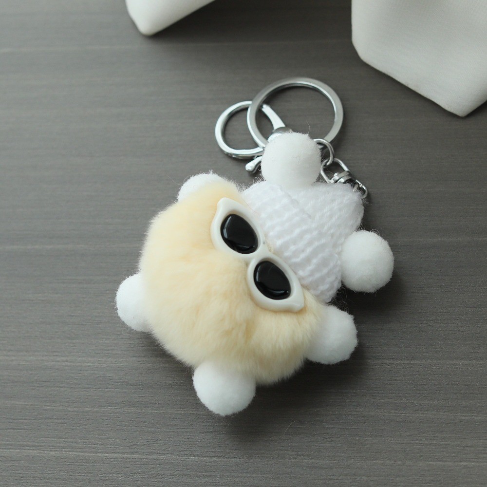 8cm Imitation Otter Rabbit Fur Plush Toy Small Coal Ball Pendant Doll Keychain