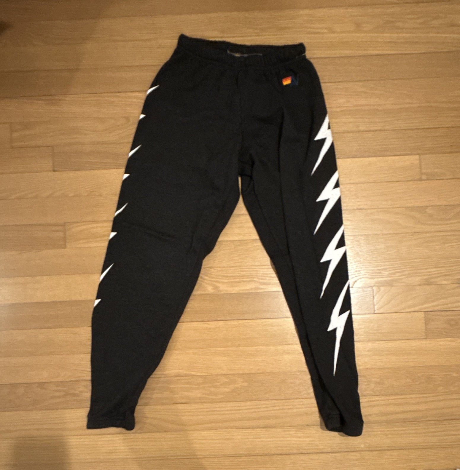 Aviator Nation Men’s Fleece Jogger Pants Black/White Lightning Logo S