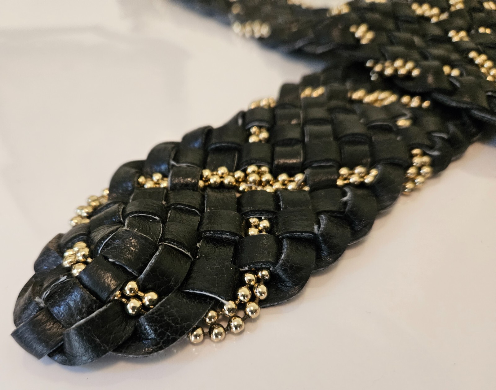 Kathy Van Zeeland Belt Black Woven Bead Man Made Material Design Large
