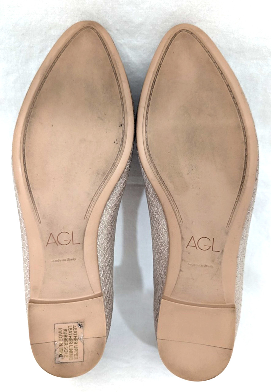 AGL Women’s Silver Snake Pink Nude Leather Loafers Flats Shoes US 7.5/37.5 EUC *