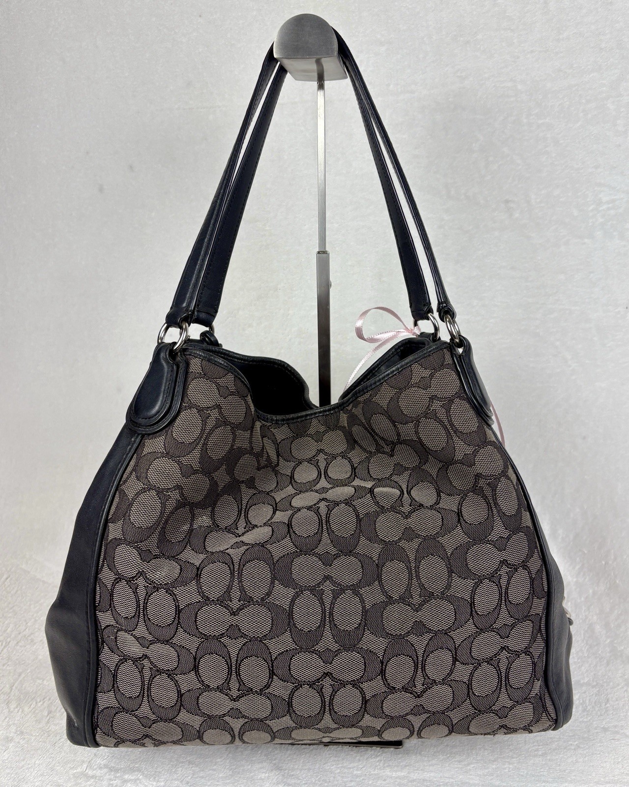 Coach Edie 31 In Signature Jacquard And Black Leather Trim With Charm