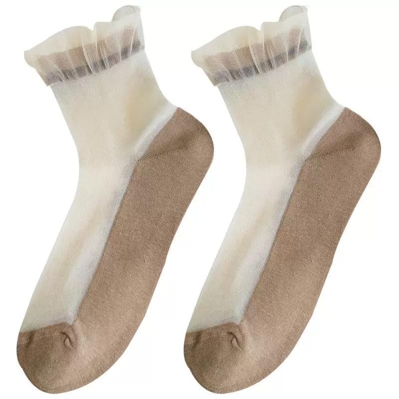 5 Pairs Women’s Frilly Ankle Socks 0, Light Gray, Black, Green, Khaki, Blue
