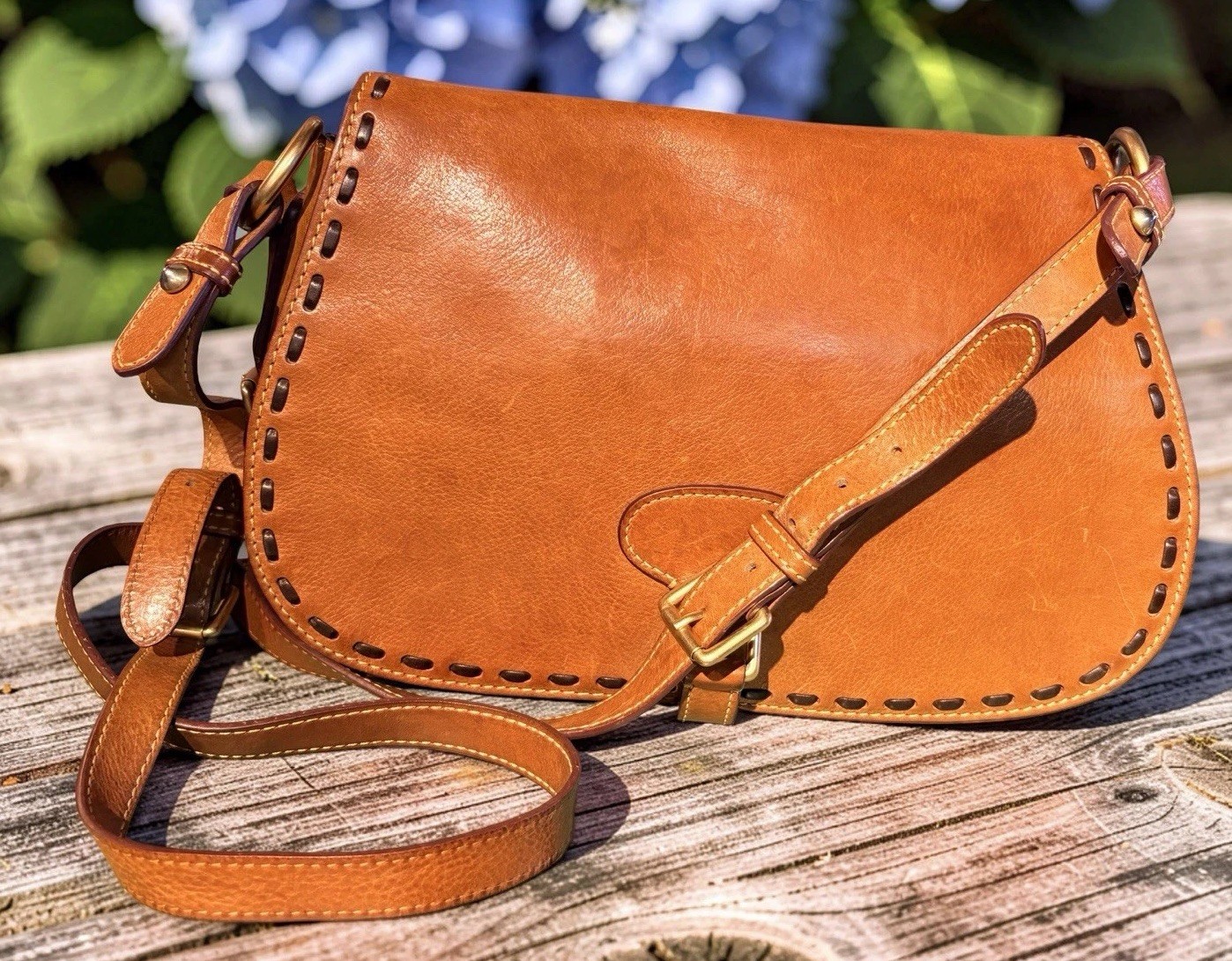 Dooney Bourke Brown Florentine Vacchetta Leather Saddle Messenger Shoulder Bag