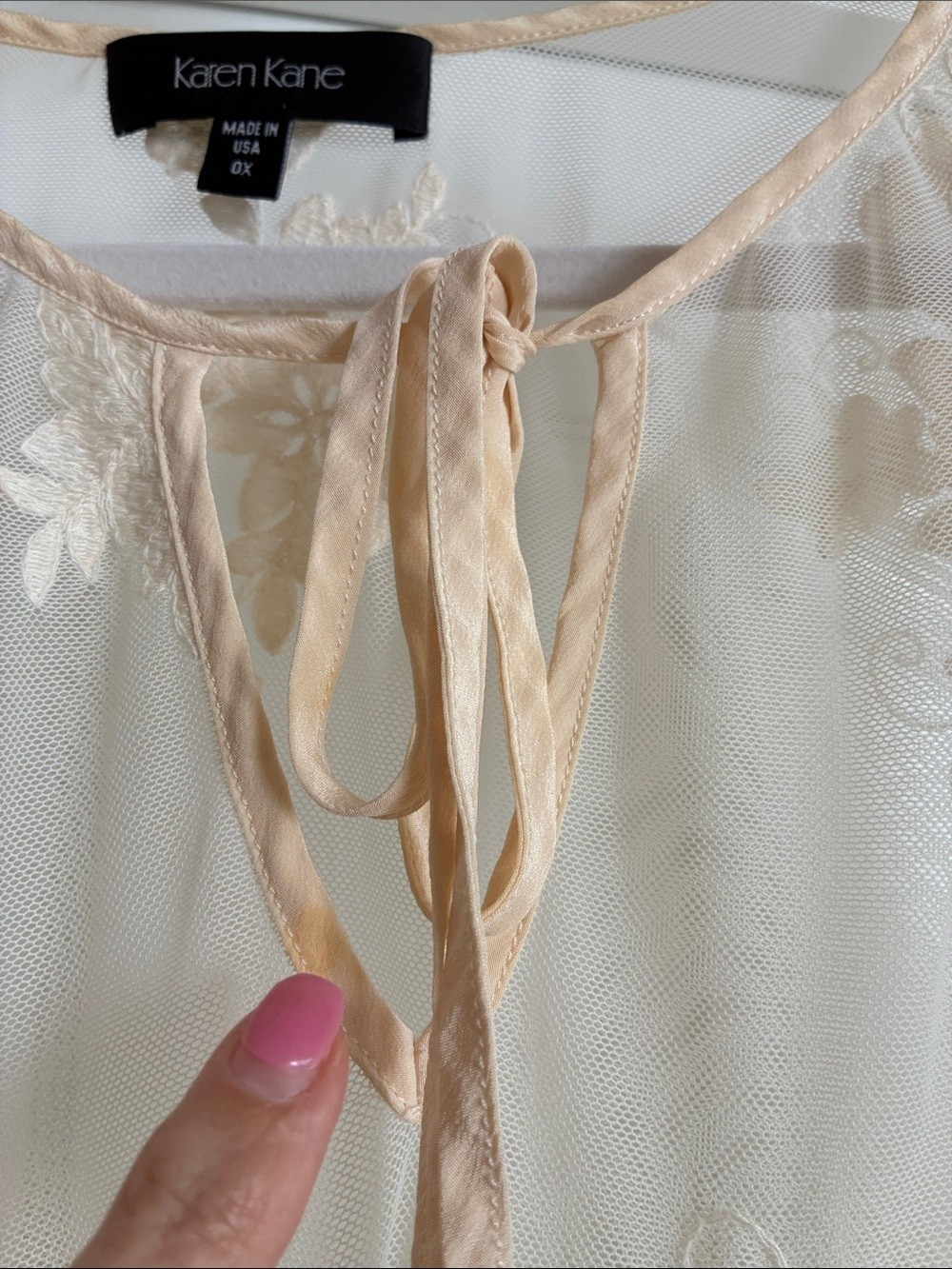 Whimsical Cream Lace Blouse Romantic Feminine Tie Front 3/4 sleeve Size 0X