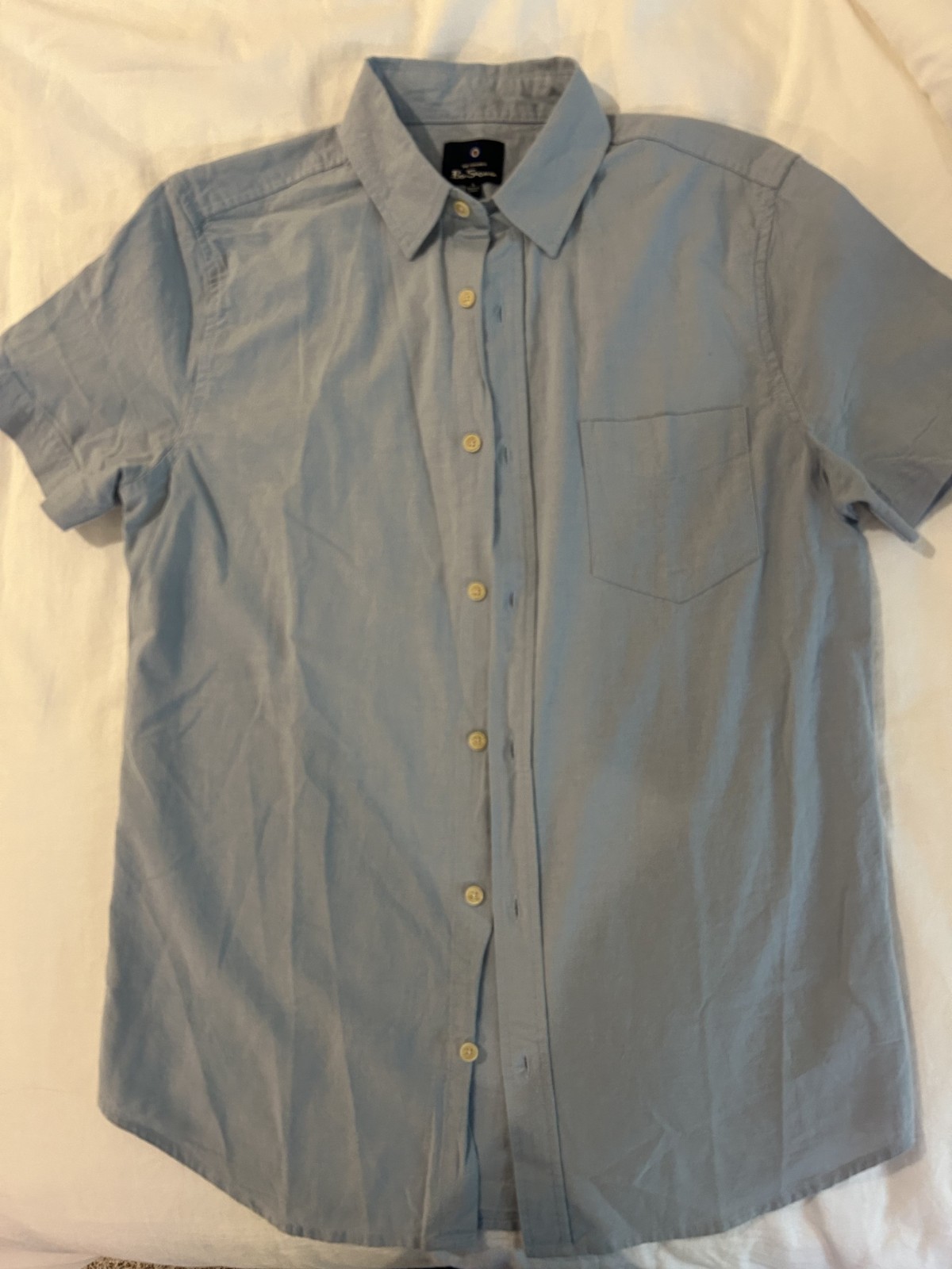 Ben Sherman Men’s Short Sleeve Button Down Light Blue Size S Linen/Cotton