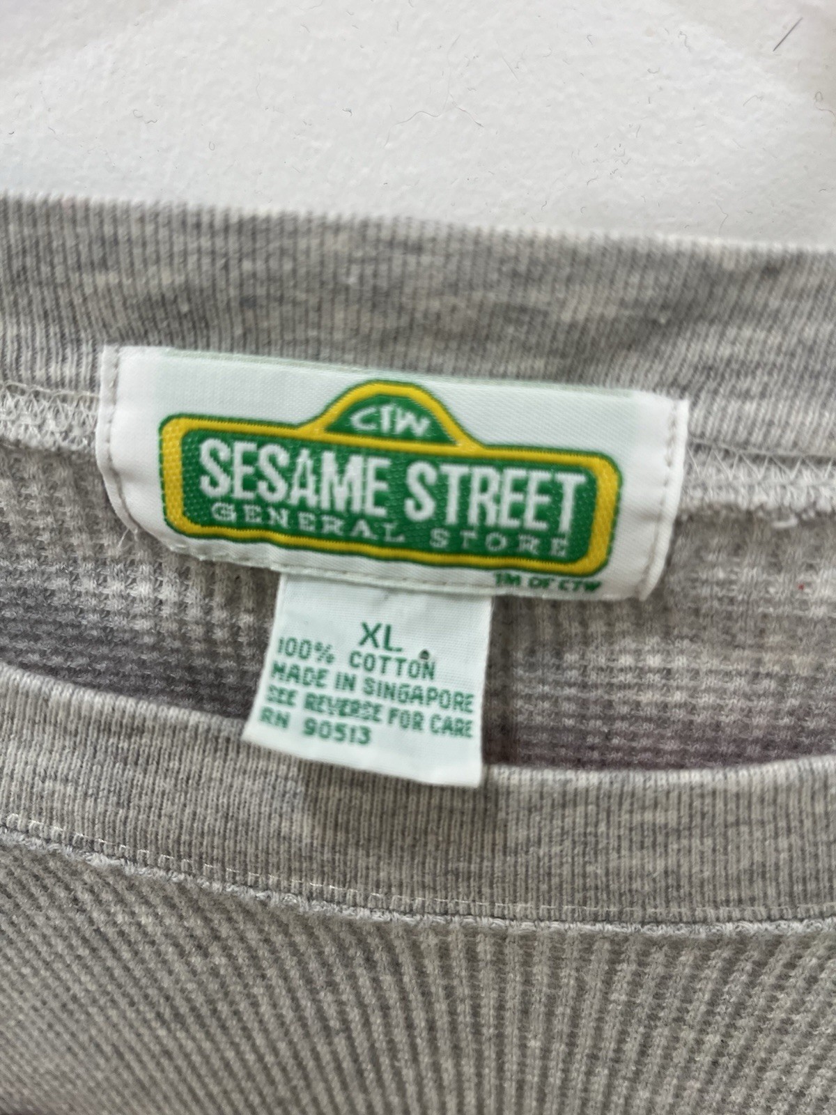 Vintage Sesame Street General Store Elmo Embroidered Waffle Knit Shirt Mens L