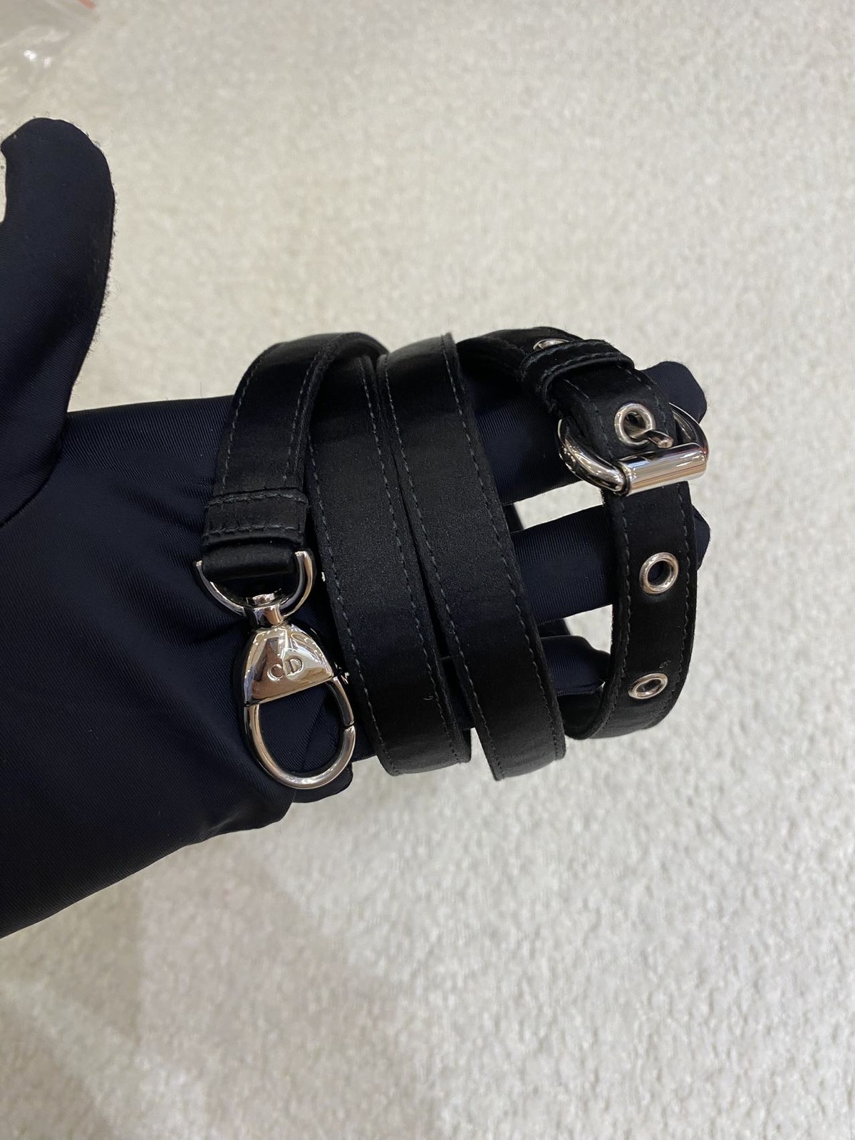 Dior Lady Dior Mini Black Satin Rhinestone 3-Grid Top Handle Bag Duty Paid