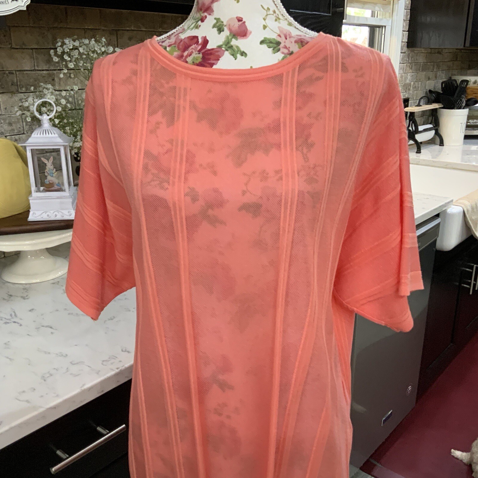 Ming Wang Dolman Sleeve Knit Tunic Top Sz S Orange Burst Tonal Stripes $175 NWT