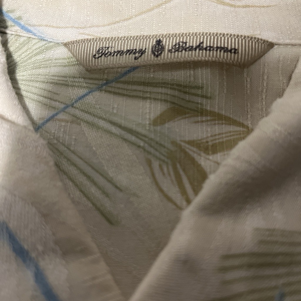 Tommy Bahama Floral Hawaiian Woven Silk Rayon Button-Up Shirt Ivory XL SS