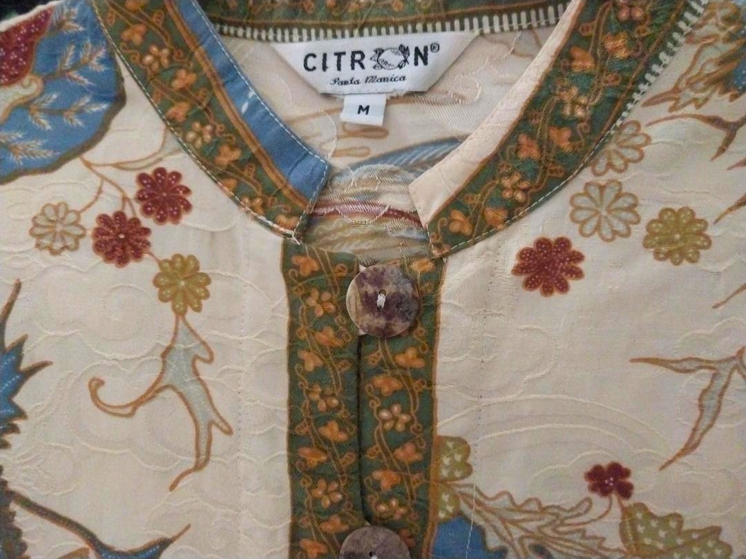 Moving Sale! Citron Santa Monica Silk Birds Floral Open Front Tunic Top Kimono M