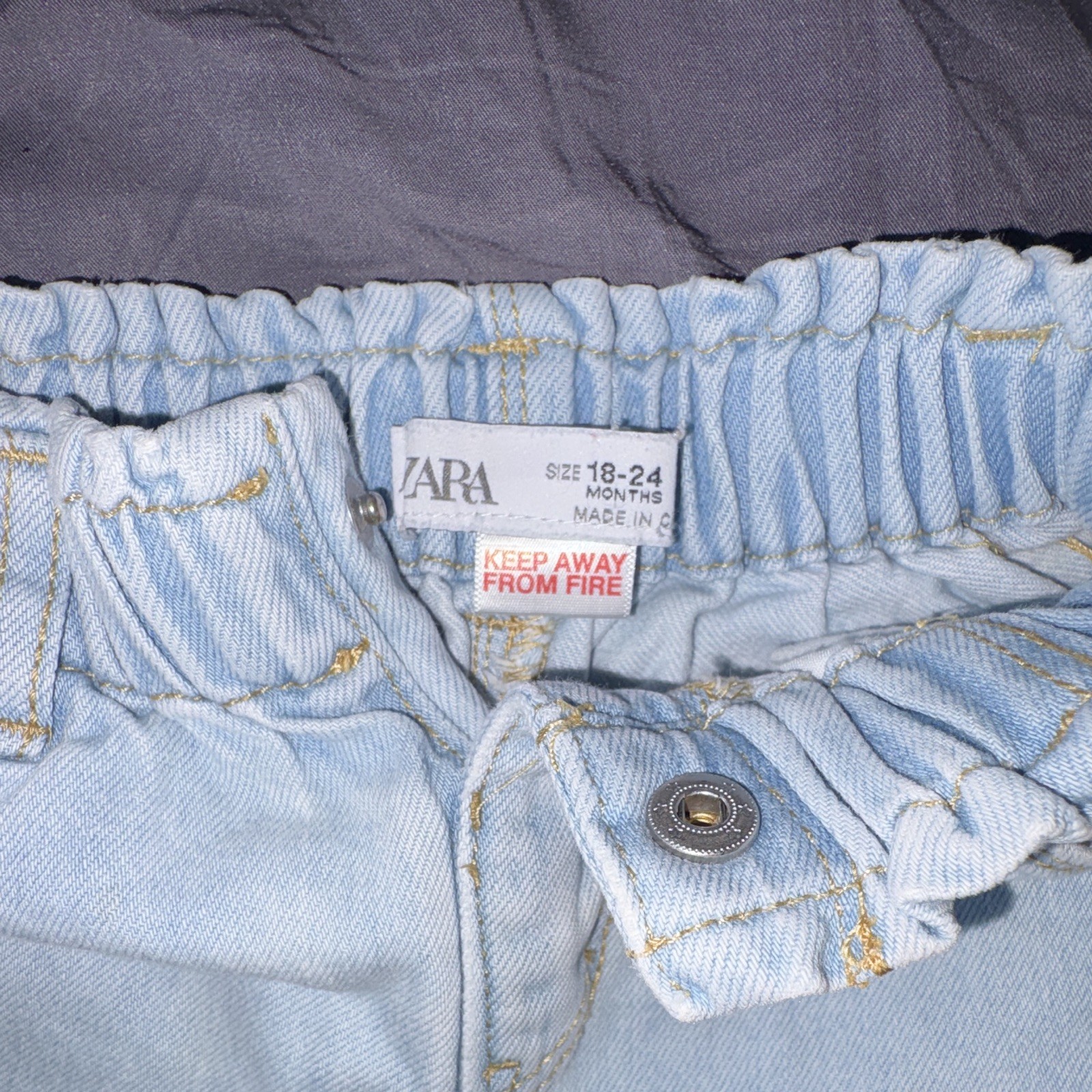 Zara Baby Paperbag Denim Shorts Light Blue 18-24M Elastic Waist Pockets