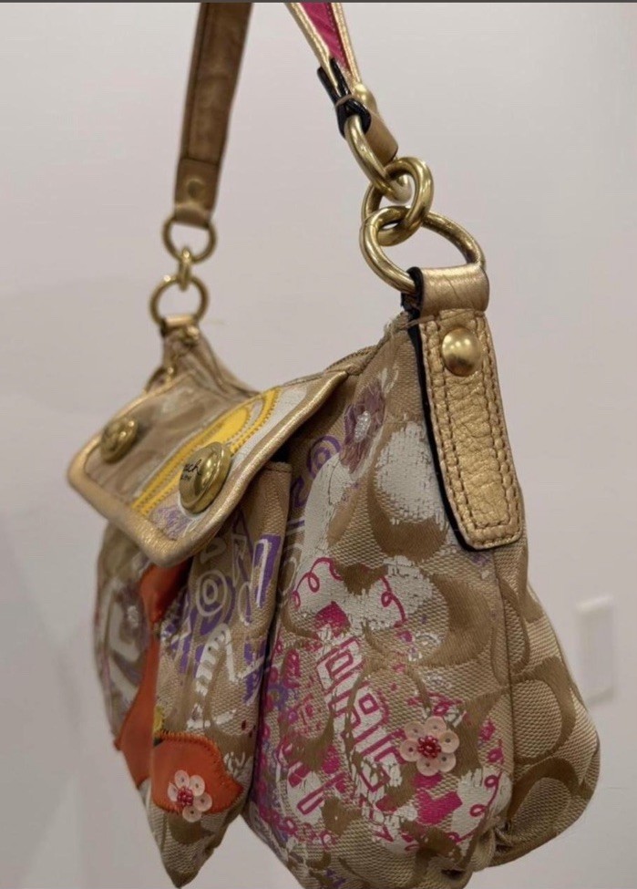 Coach Poppy Signature Monogram Sequin Applique Small Shoulder Bag Zip