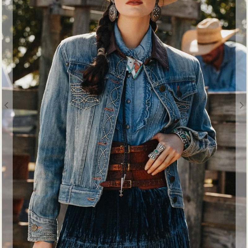 Double D Ranch Lead Steer Denim Jacket 2X Longhorn Cross Stitch Western Rodeo