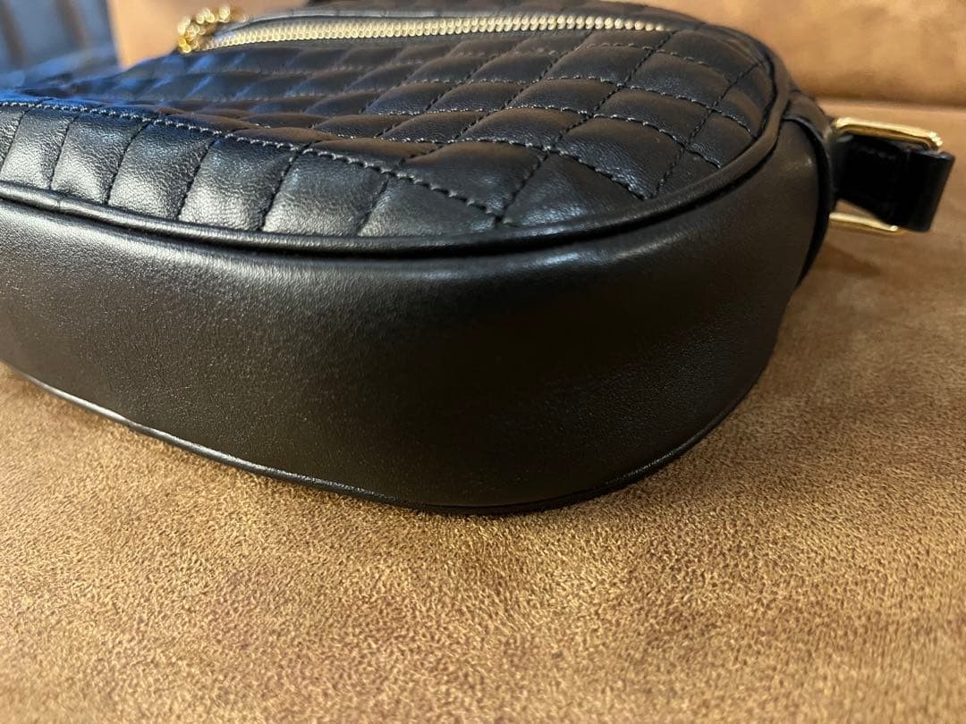 CELINE C Charm Quilted Leather Shoulder Bag Black Authentic Small Crossbody