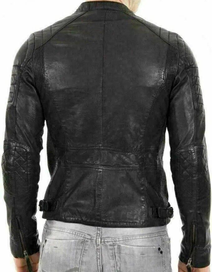 Men’s Slim Fit Leather Jacket Biker Motorcycle Real Lambskin Fashion Jacket