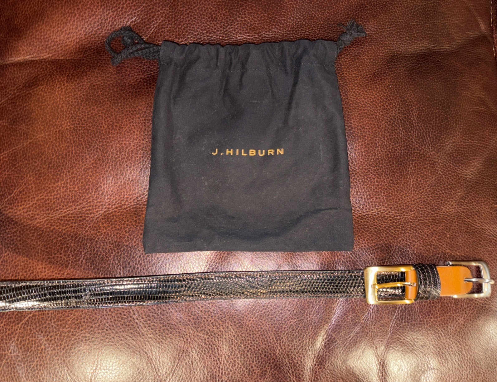 J. Hilburn Genuine Varanus Lizard Leather Belt Sz 41 Interchangeable Buckle USA