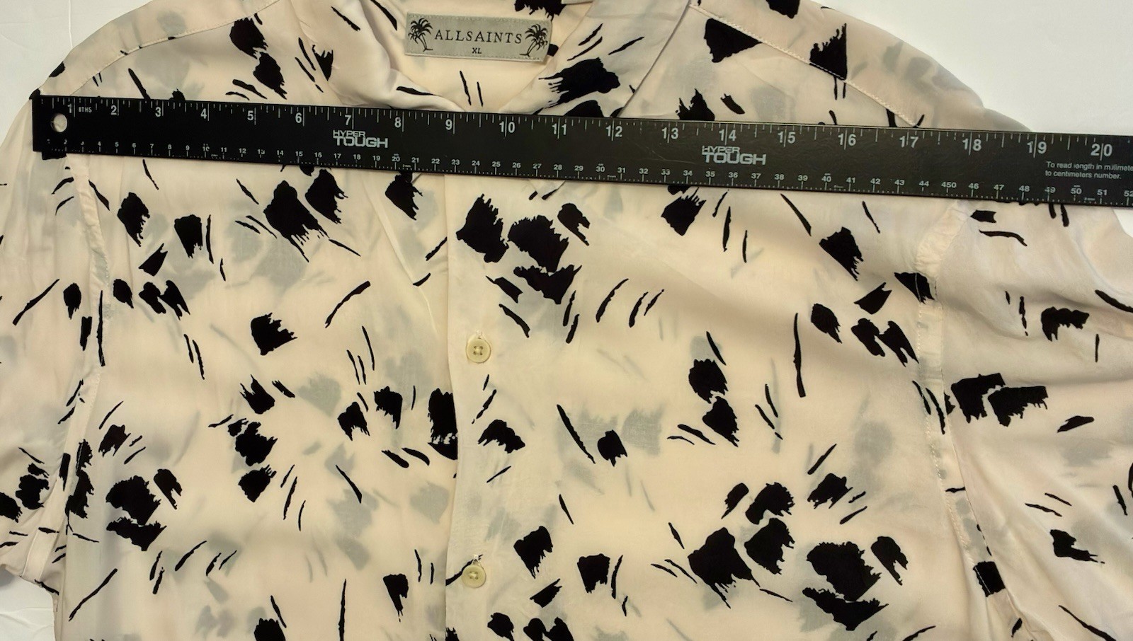 ALL SAINTS•Button Up S/sleeve Shirt Abstract VISCOSE Mens•XL White/Black Casual
