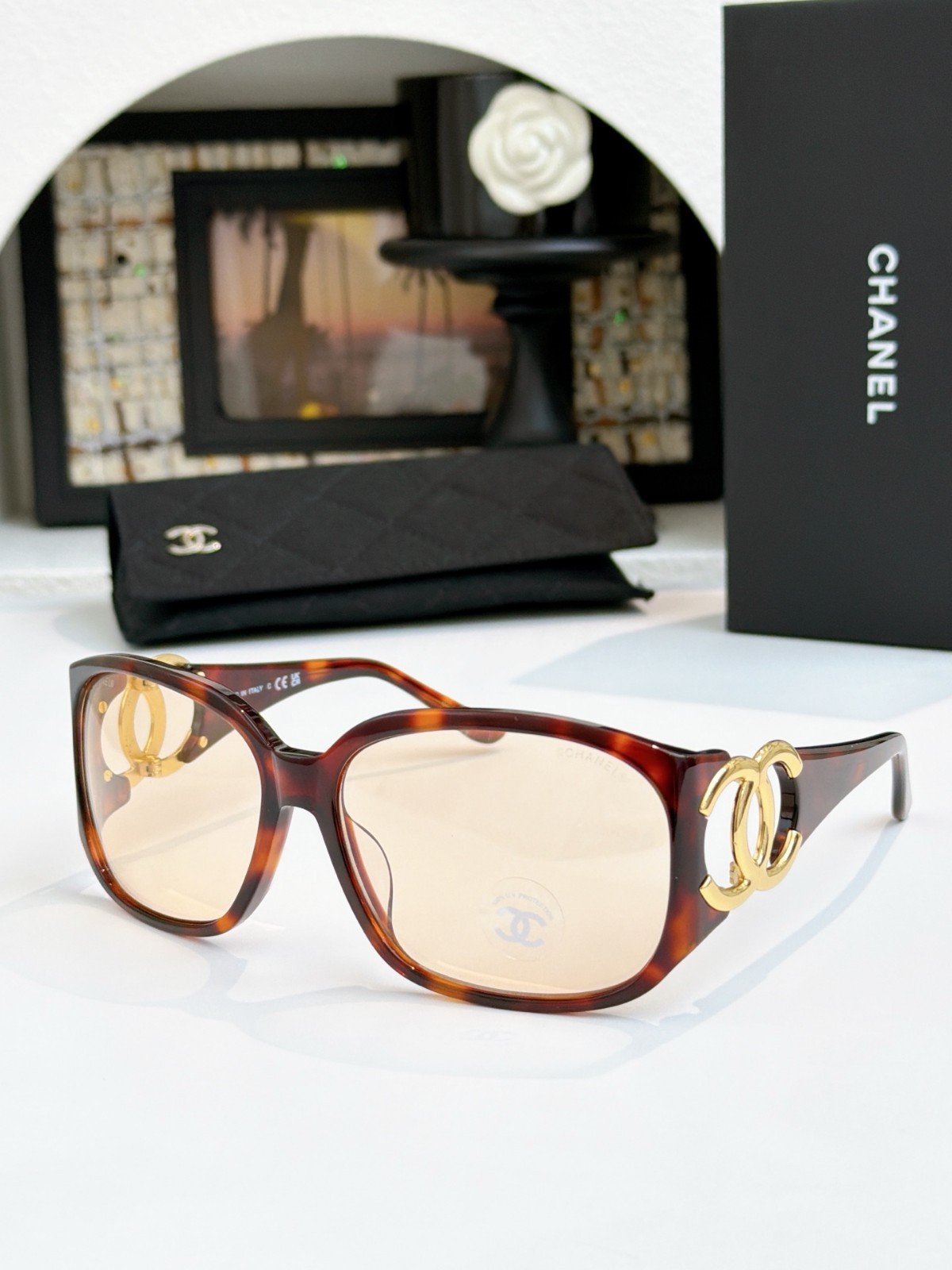Chanel 6014 Designer Sunglasses Women Vintage Tortoise Frame CC Mark Luxury