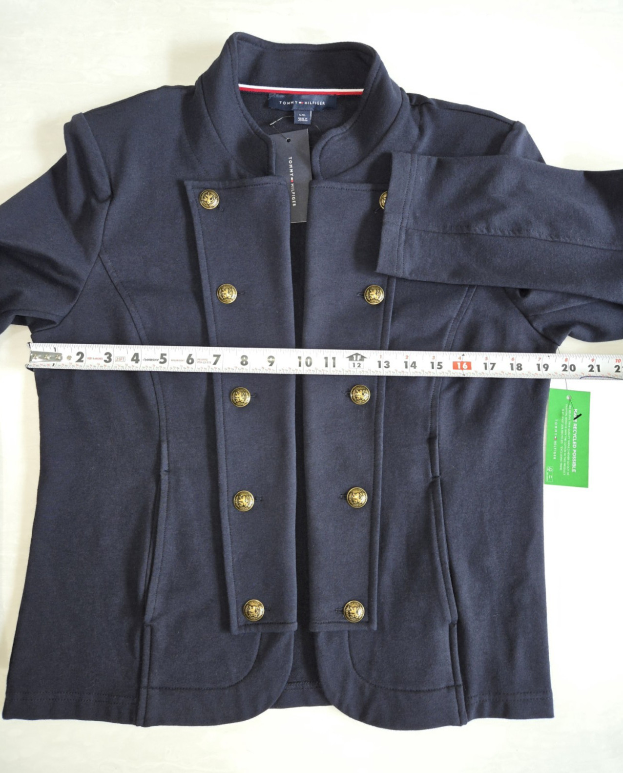 NWT Tommy Hilfiger Womens Blazer Military Band Jacket Navy Blazer Gold Buttons L
