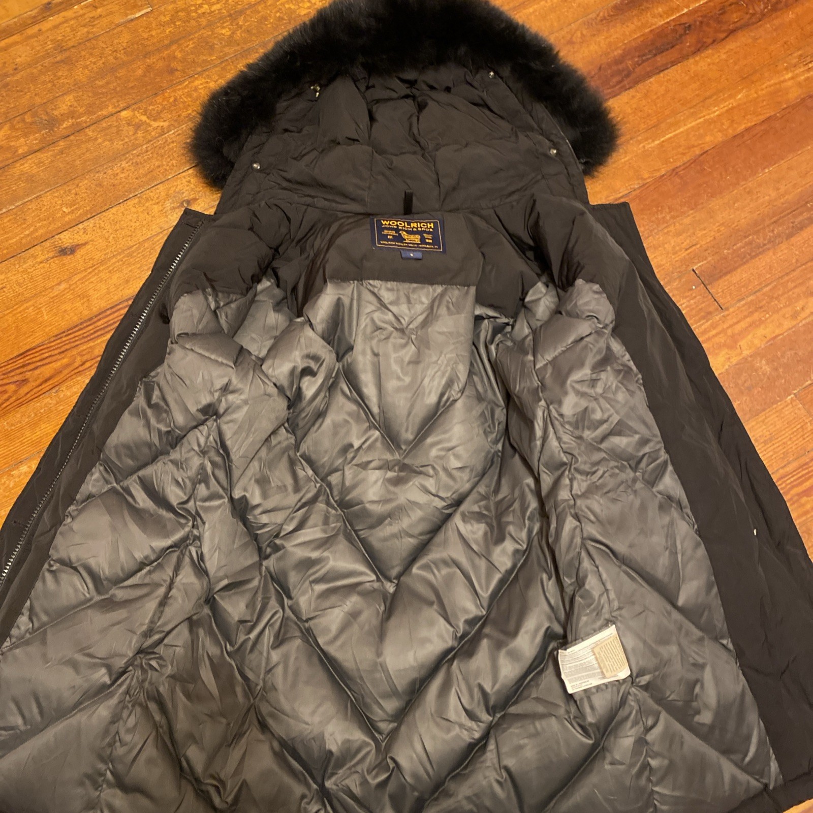 Woolrich John Rich Down Padded Arctic Parka Heavy Black Coat Fox Fur Trim Hood S
