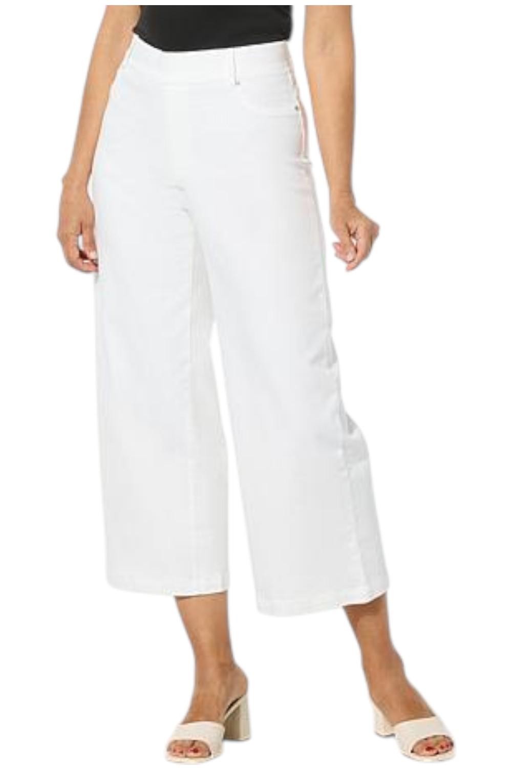 Colleen Lopez Women’s Stretch Denim Wide Leg Cropped Pant White Wash
