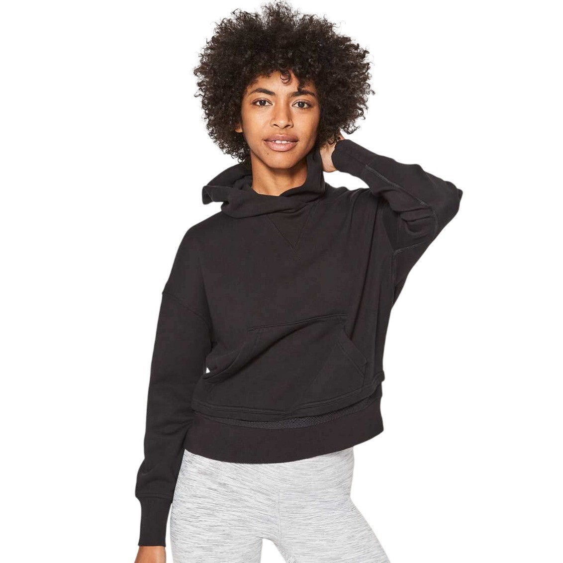 Lululemon Warm Down Hoodie Mesh Cropped Pullover Womens Size 2 Black Athleisure