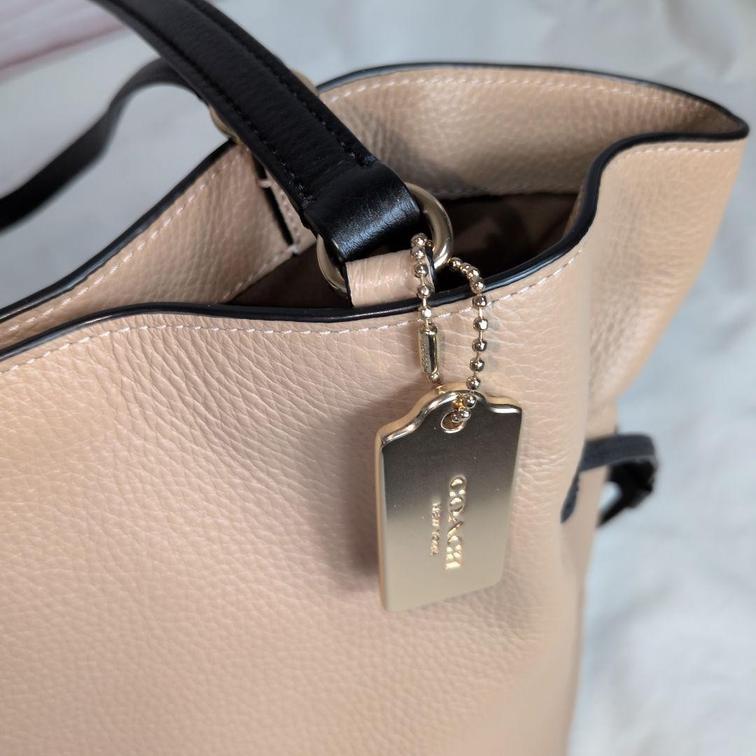 COACH Andy Tote Shoulder Bag CA165 Leather Beige x Black