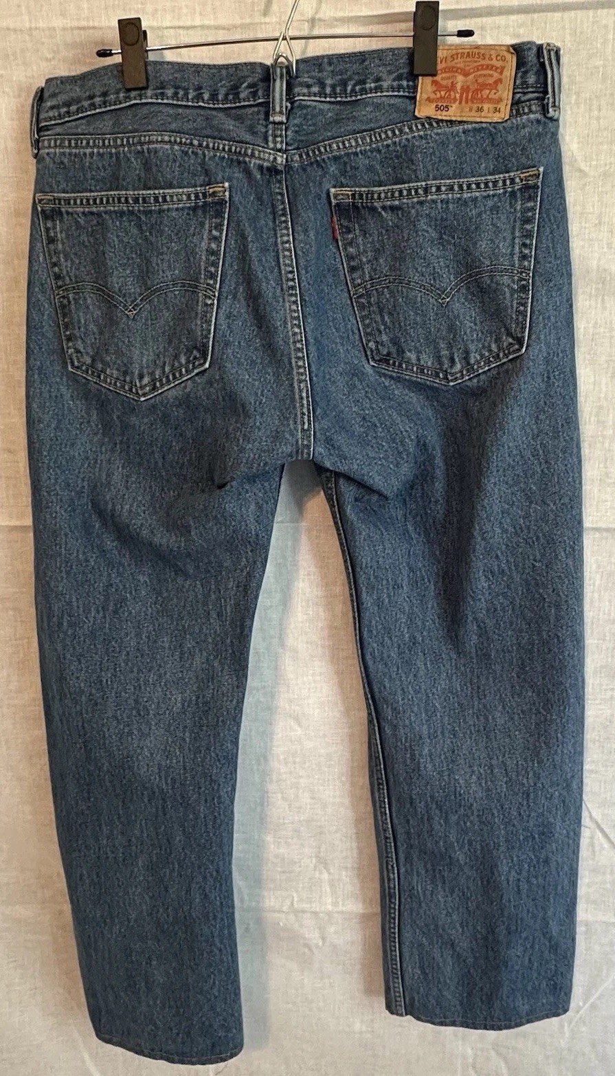Levi’s 505 Regular Fit Jeans Men’s 36×34 Blue Denim Straight Leg Red Tab