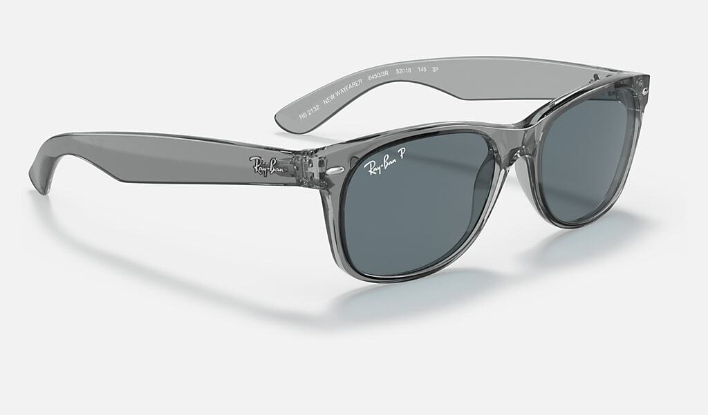 RayBan New Wayfarer Classic Transparent Grey/Dark Blue Polarized 55mm Sunglasses
