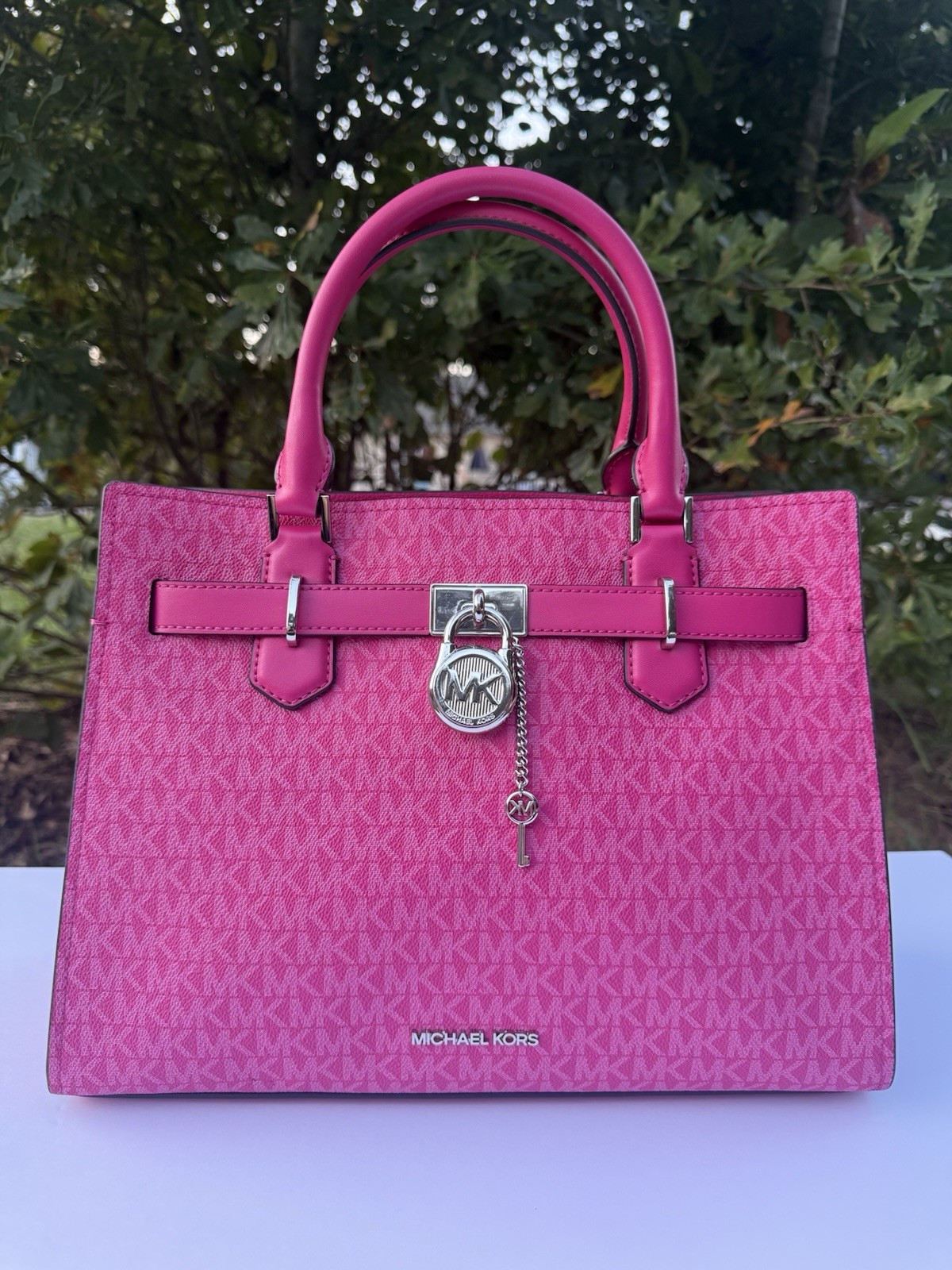 Authentic Michael Kors Bag Medium Hamilton Satchel Dragonfruit MK Logo Purse NWT