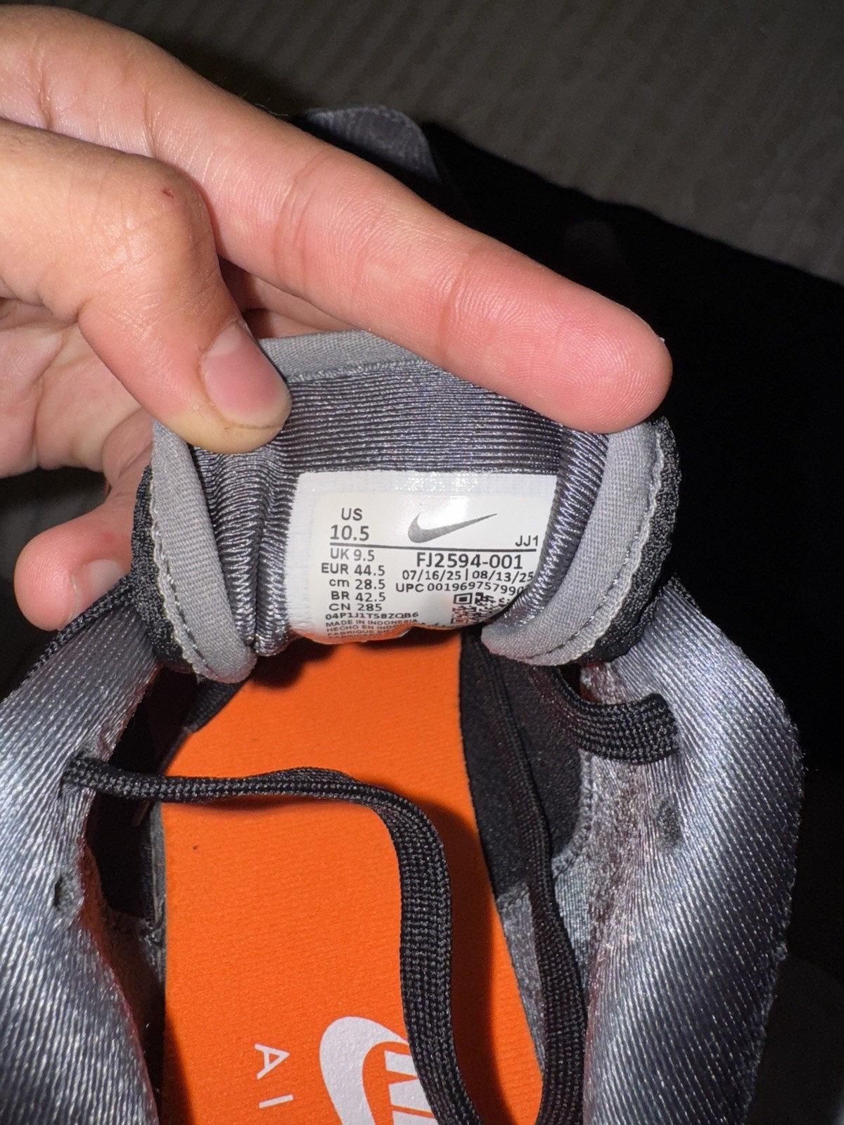Nike Air Max Men’s Sneakers Gray Black Orange White FJ2594-001