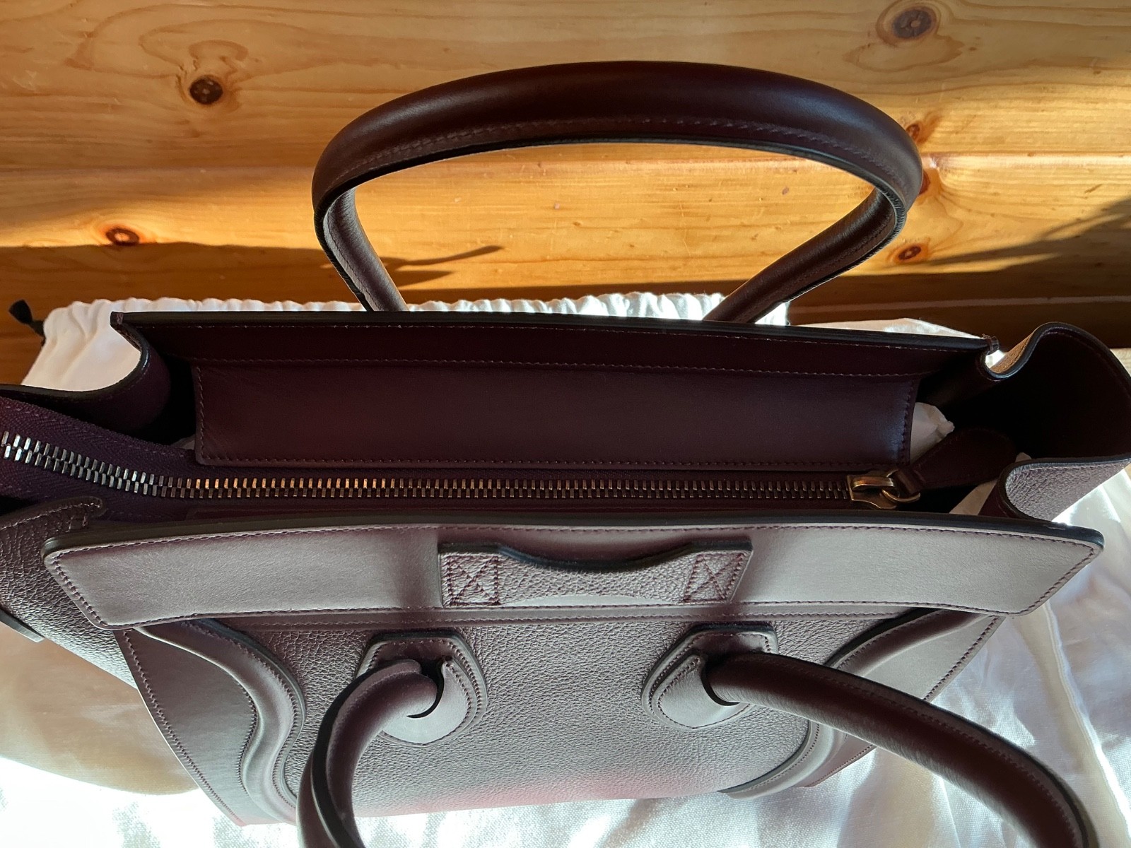 CELINE Micro Luggage Top Handle Handbag Bag New rare viral calfskin BURGUNDY