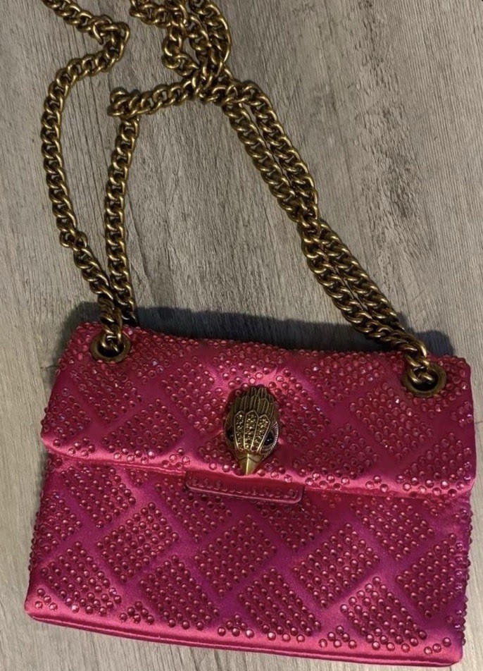Kurt Geiger Pink Crystal Accent Shoulder Bag Gold Chain Strap Magnetic Flap