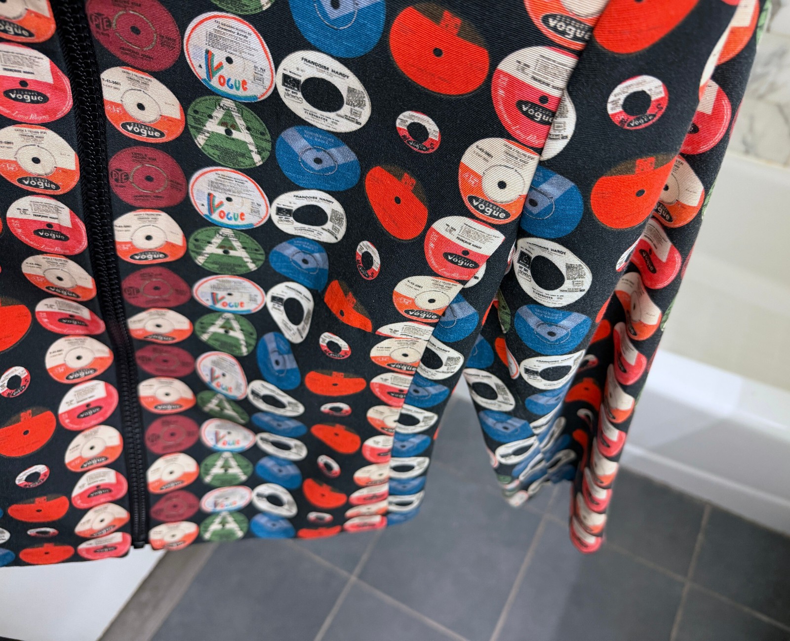 Akris Punto Record Print Jacket Top Dots Circles Vinyl CDs Colorful Full Zip 14