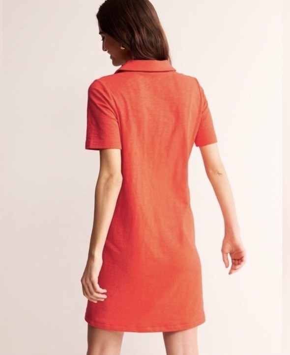 Boden Red 100% Cotton Slub V-Neck Collared Polo Shift Dress Sz 16