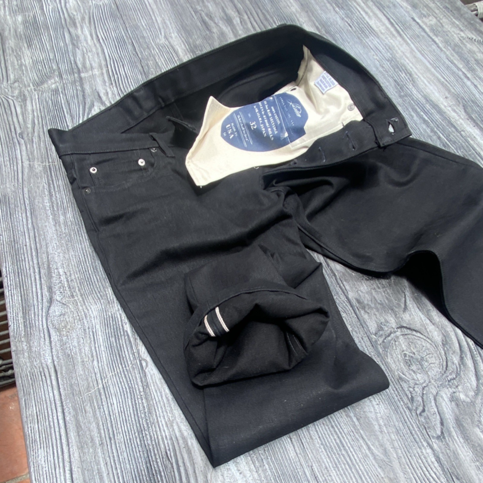 Left Field NYC Black Selvedge Denim Jeans Slim Straight Fit 5-Pocket 32W