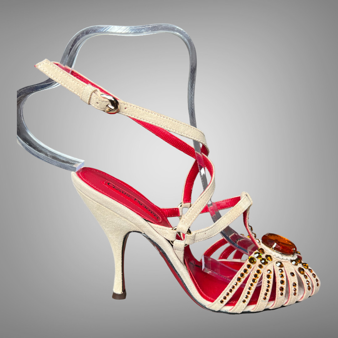 $750 CESARE PACIOTTI LUXURIOUS SUEDE VINTAGE SWAROVSKI PUMPS EU 35 Shoes
