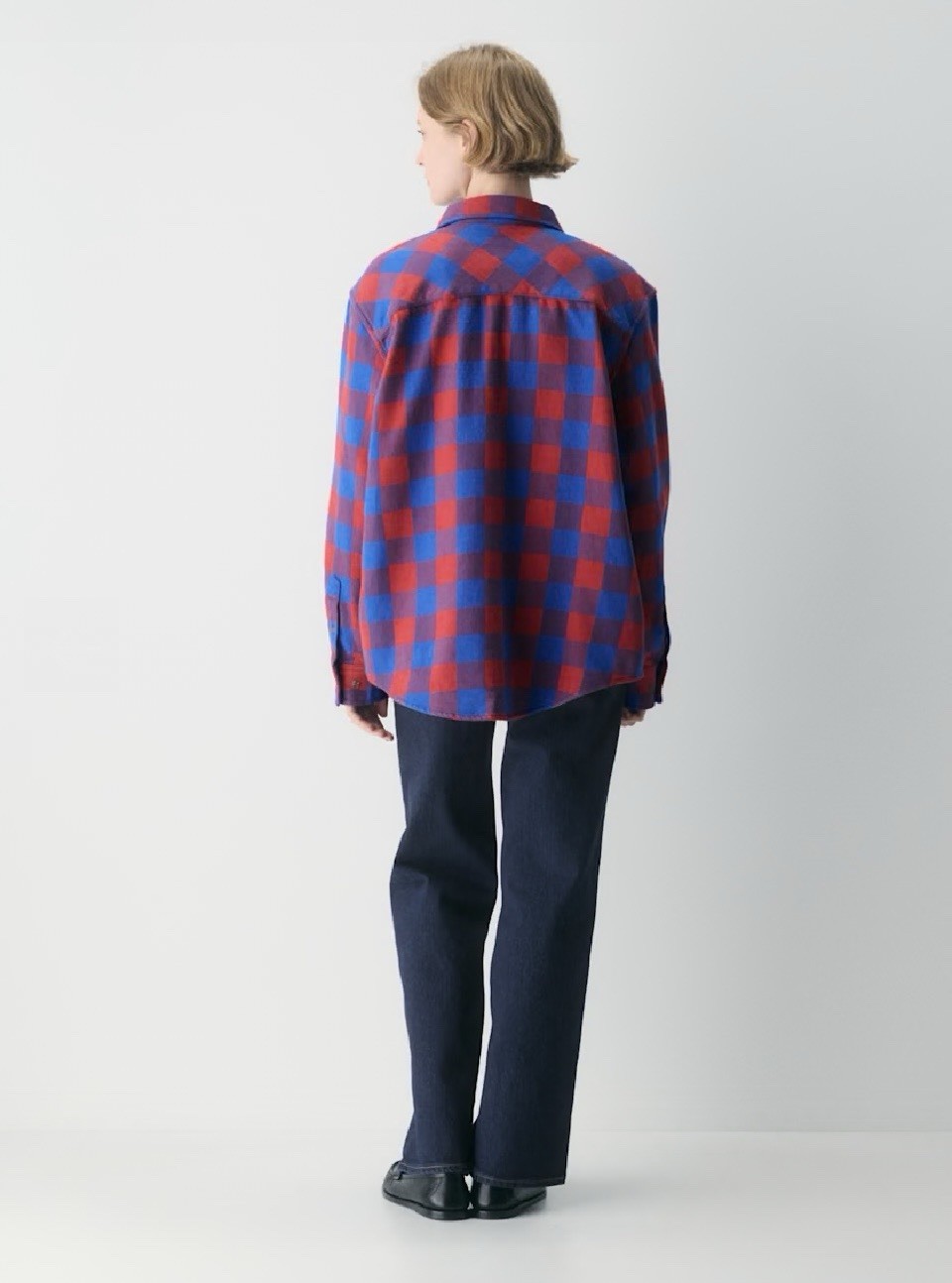 Aritzia TNA Radcliff Flannel Shirt Oversized Red Blue Buffalo Check M