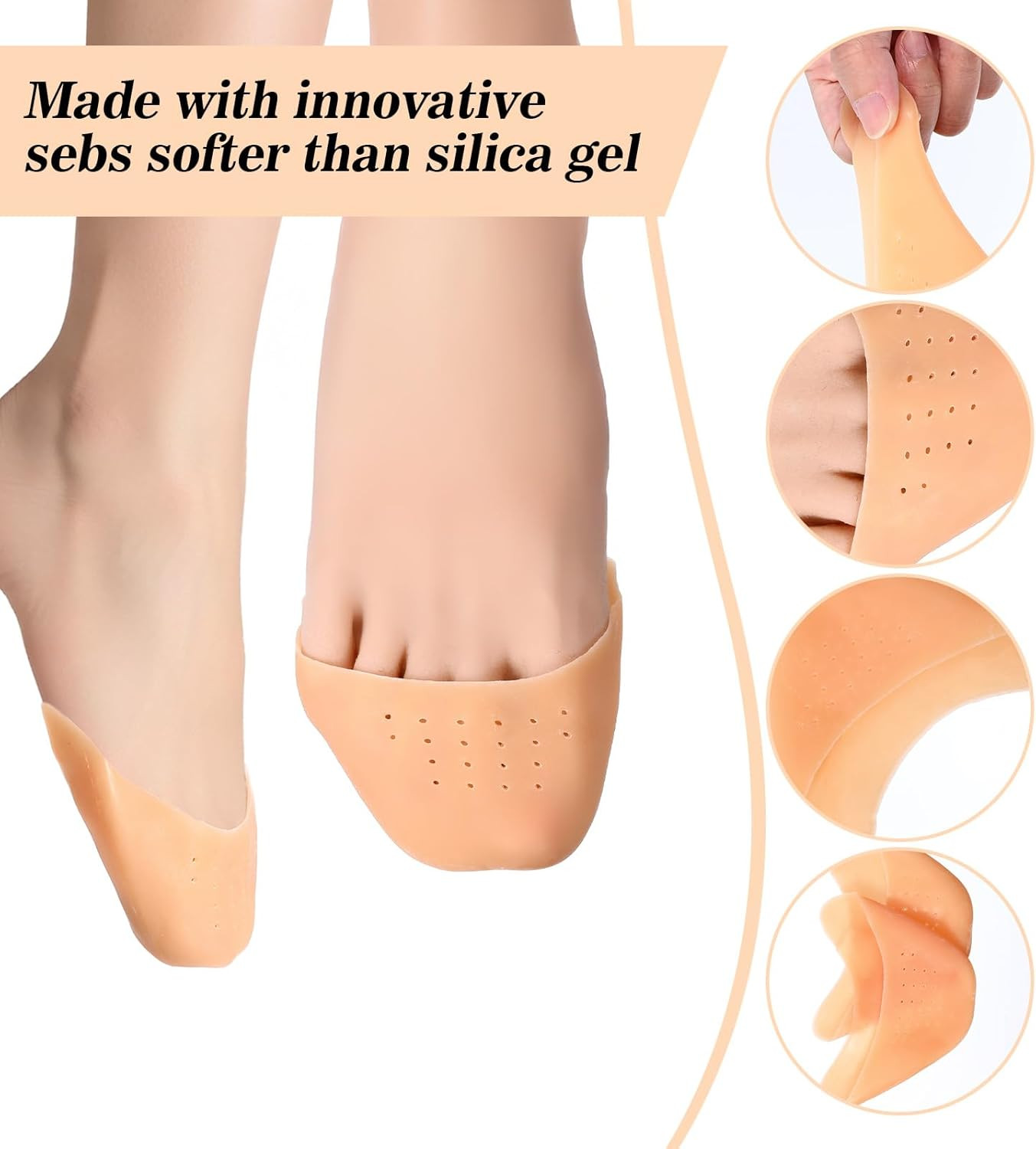 Toe Pads for Pointe Shoes, Silicone Ballet Dance Toe Pads with Breathable Hole S