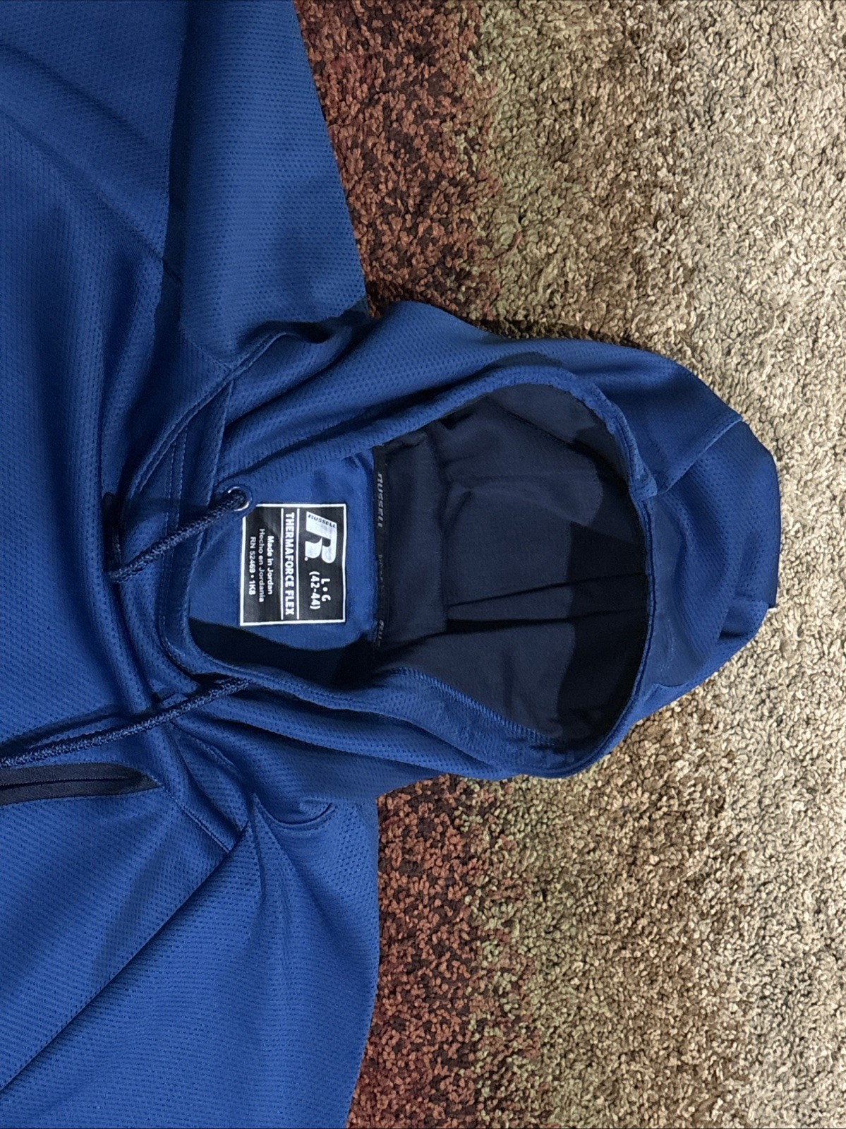 Russell Thermaforce Flex Mens L (42/44) Hoodie Dri Power 360 Blue Sweatshirt