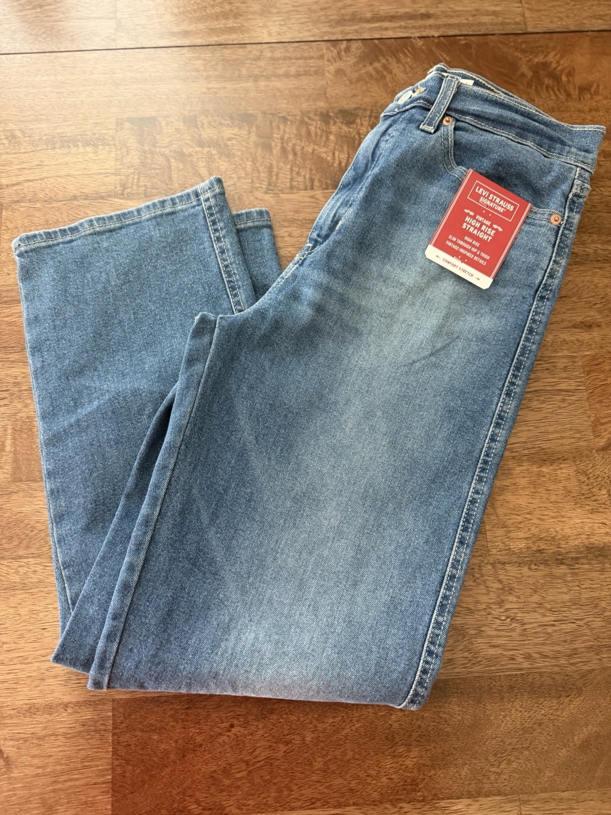 Levi Strauss Signature Women’s High Rise Straight Jeans Blue Medium Wash 4
