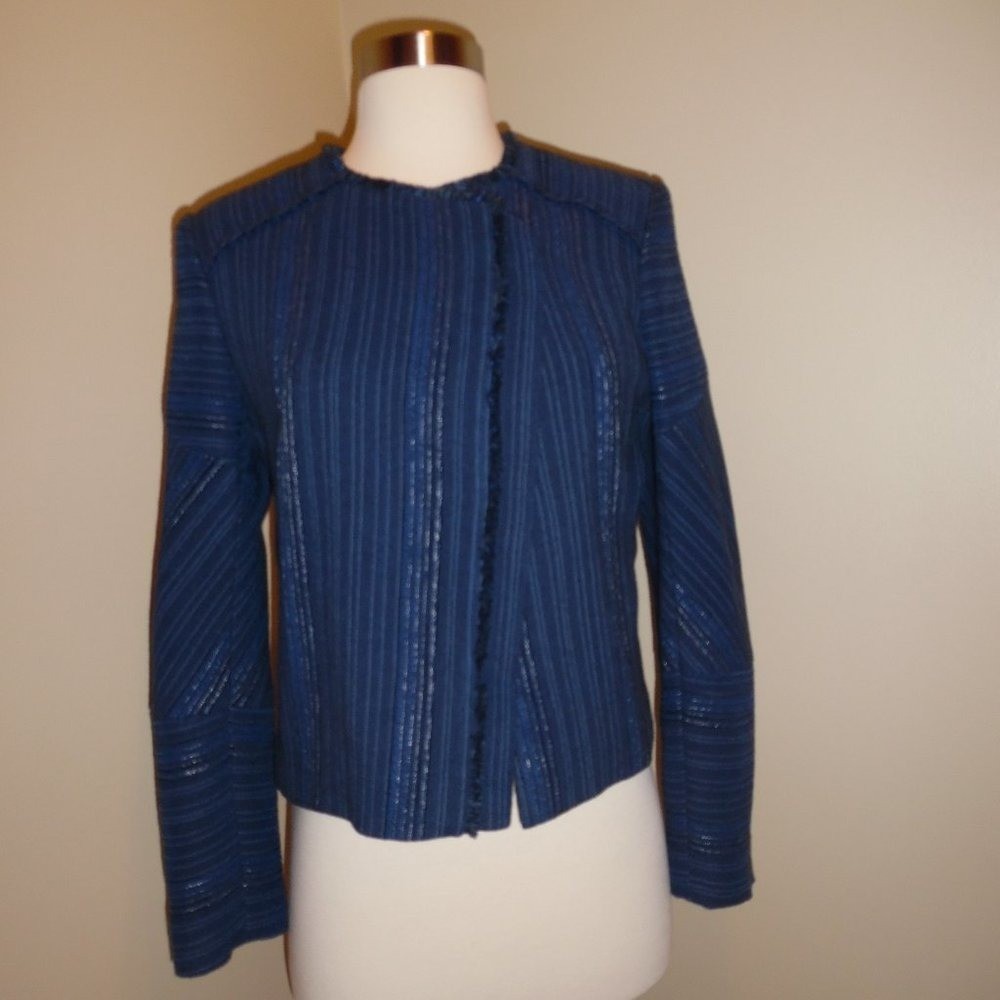 NWT Sandro Paris Blue Blucy Woven Workwear Casual Business Tweed Blazer Jacket