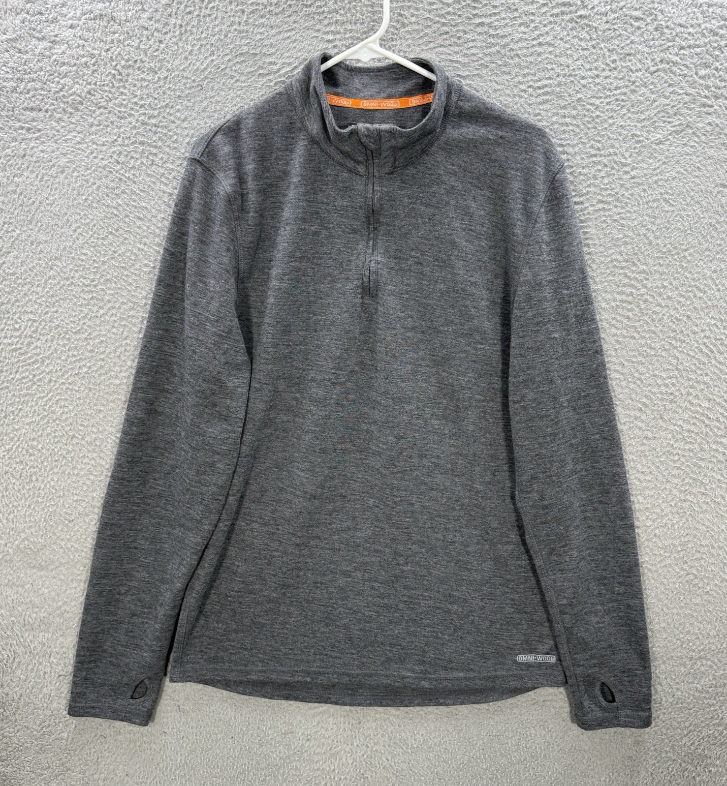 Omni Wool Sweater Adult XL Gray Pullover 1/4 Zip Wool Blend Base Layer Stretch