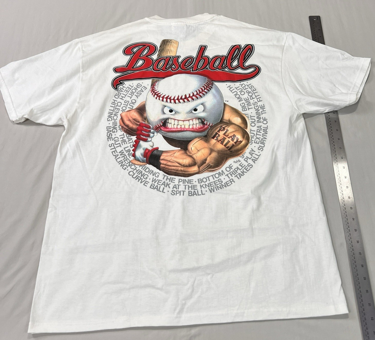 Vintage Authentic Muscle Design Baseball Shirt Mens XL White Cartoon Angry NWT