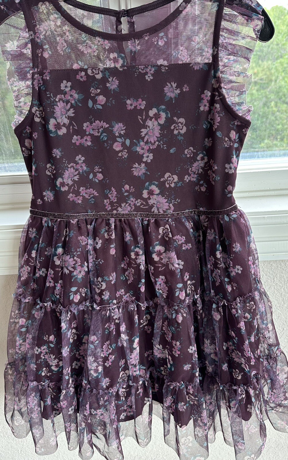 EUC Zenzi Floral Lined Tiered Dress Purple Wedding Flower Girl Large 10/12