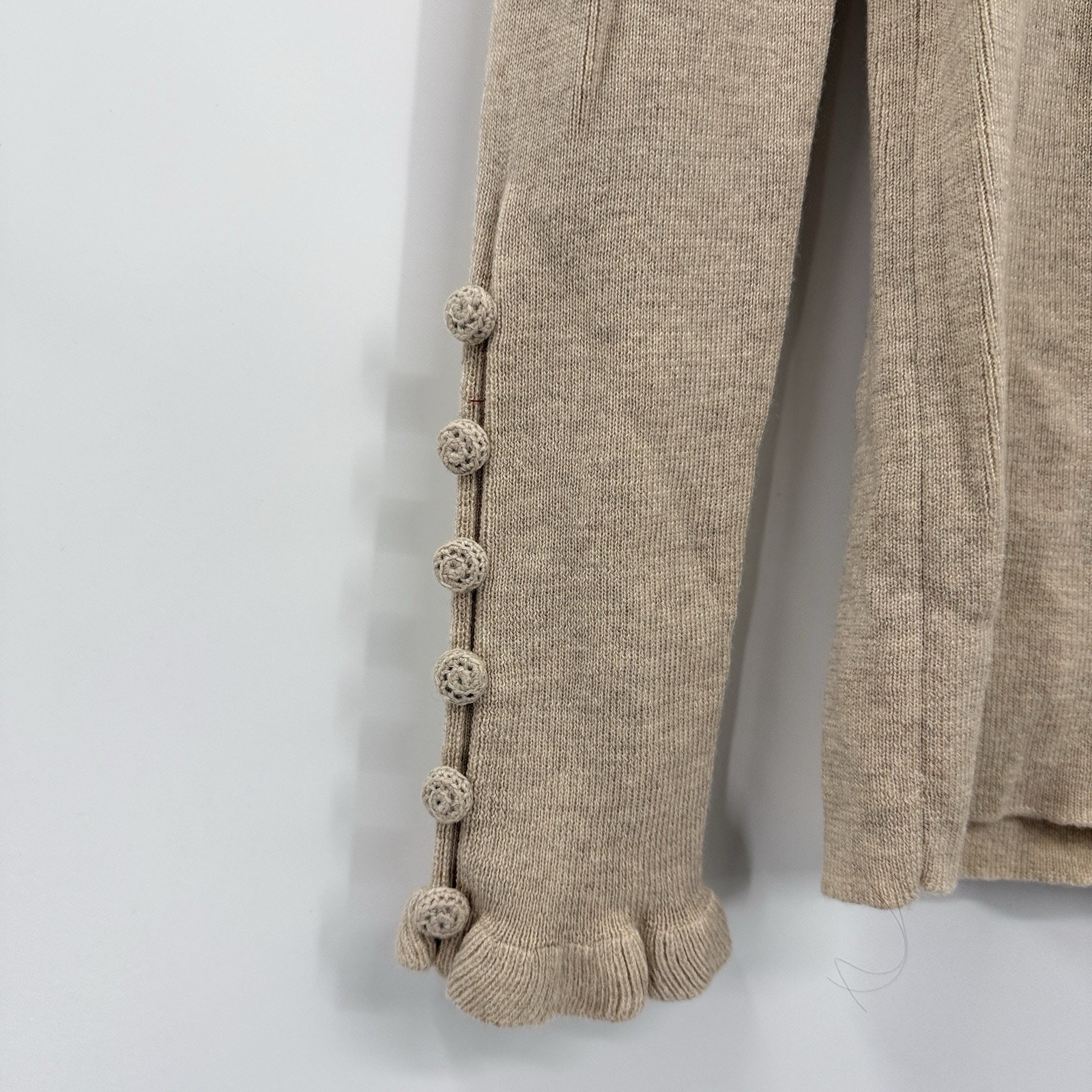See By Chloe Button Sleeve Sweater Dark Taupe Wool Large Crewneck Pullover