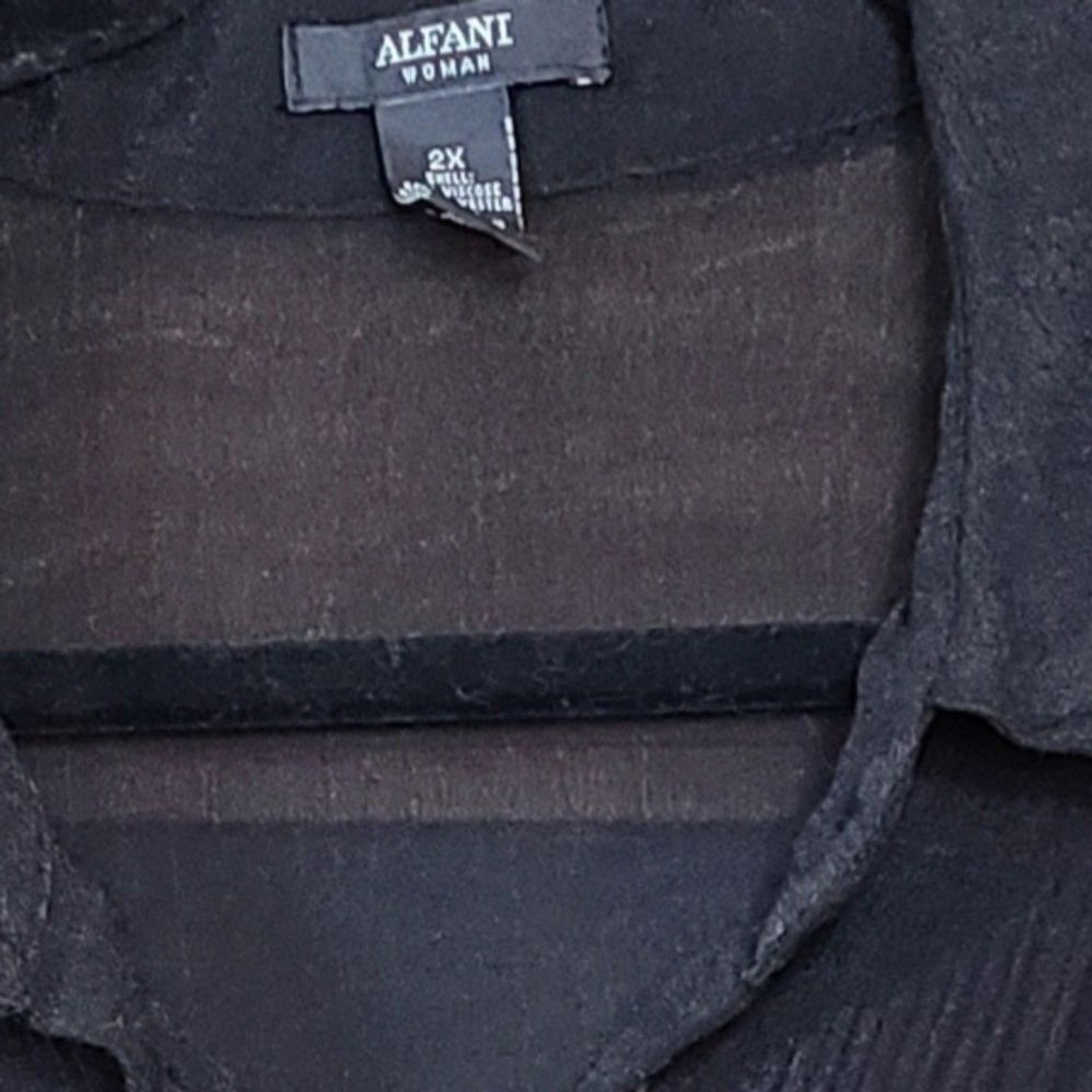 ALFANI Black Size 2X Pintuck Pleated Button-Down Shirt Lightweight Linen Texture