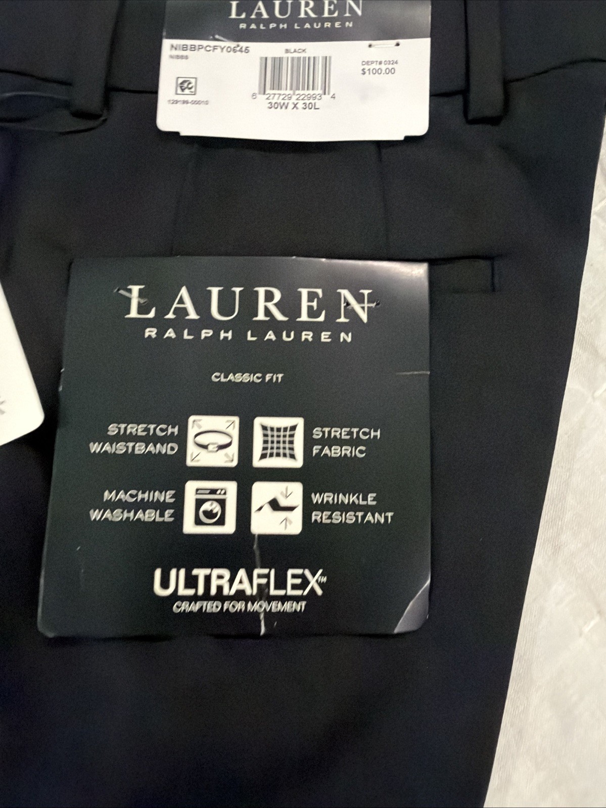 NWT Lauren Ralph Lauren UltraFlex Classic Fit Dress Pants – Black – 30w x 30L