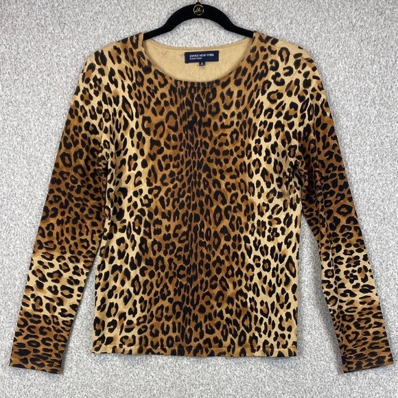 Jones New York leopard print sweater M classic Animalia print neutral basics
