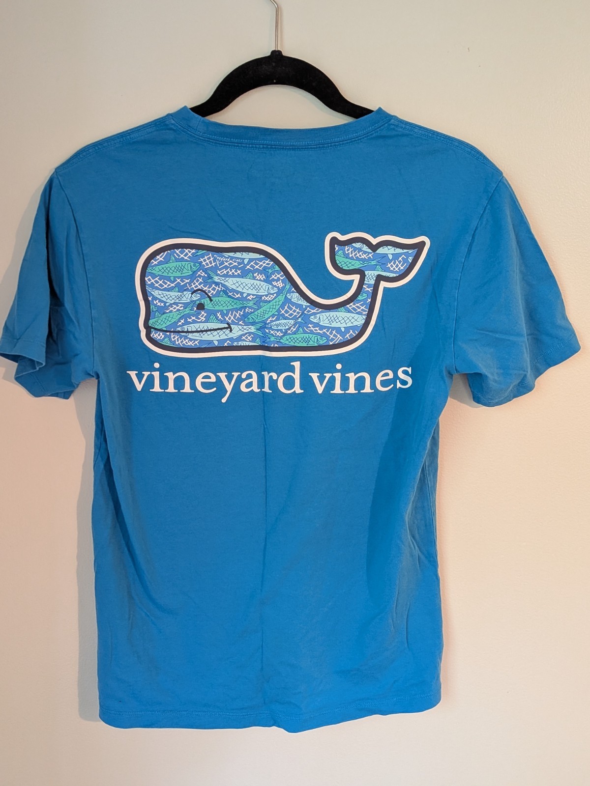 Vineyard Vines Lt. Blue Whale/Sardines Print 100% Cotton Crew T-Shirt Sz XS EUC